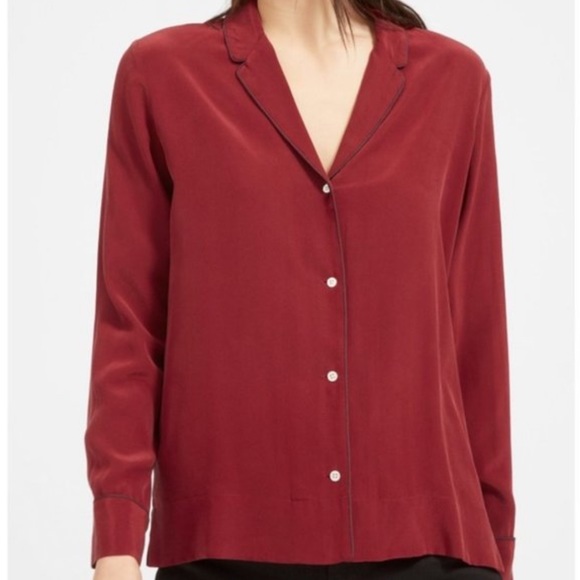 Everlane Piped Silk Notched Button Down Collared Shirt - Picture 2 of 10